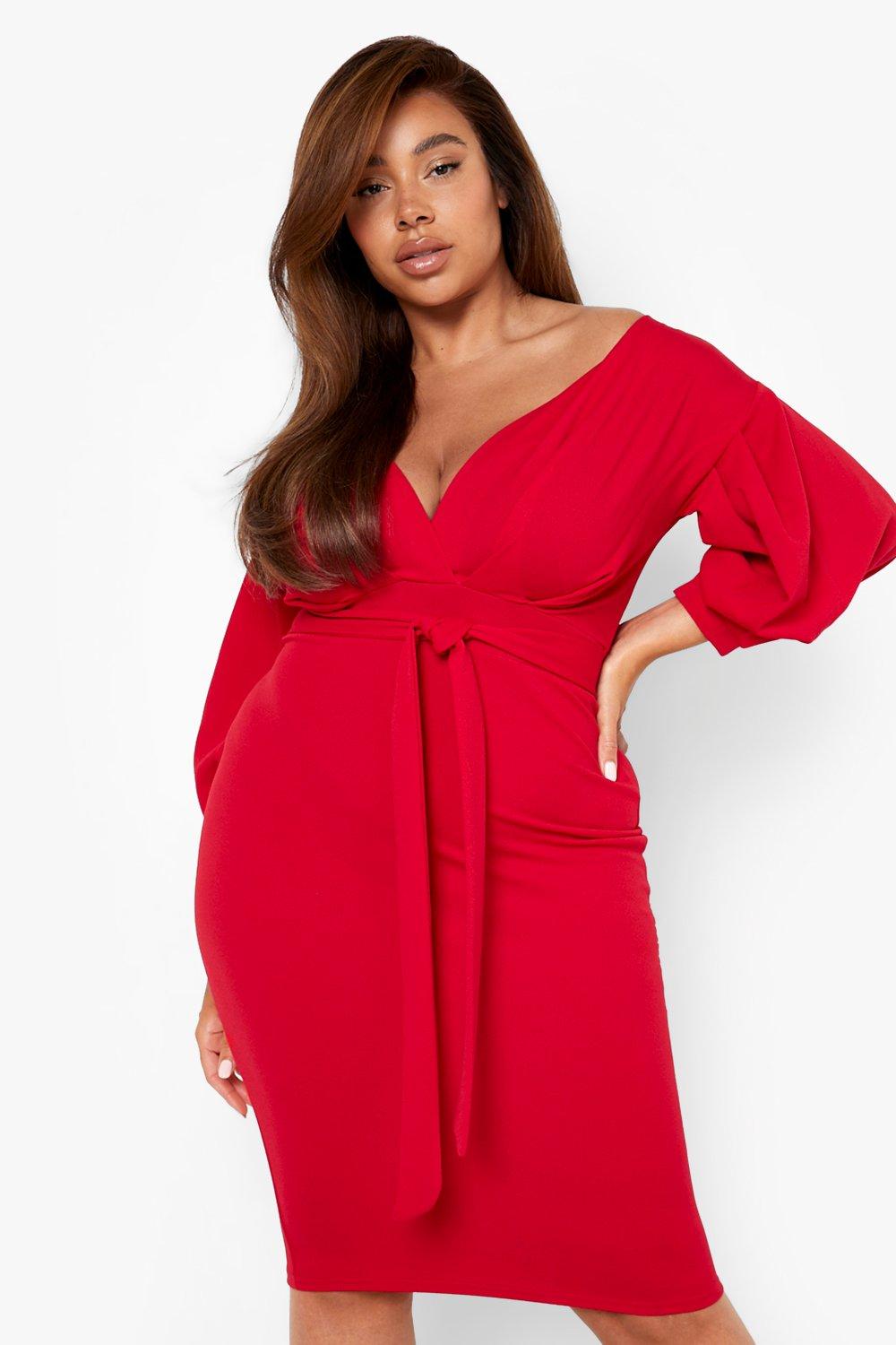 Plus off the shoulder wrap midi dress sale